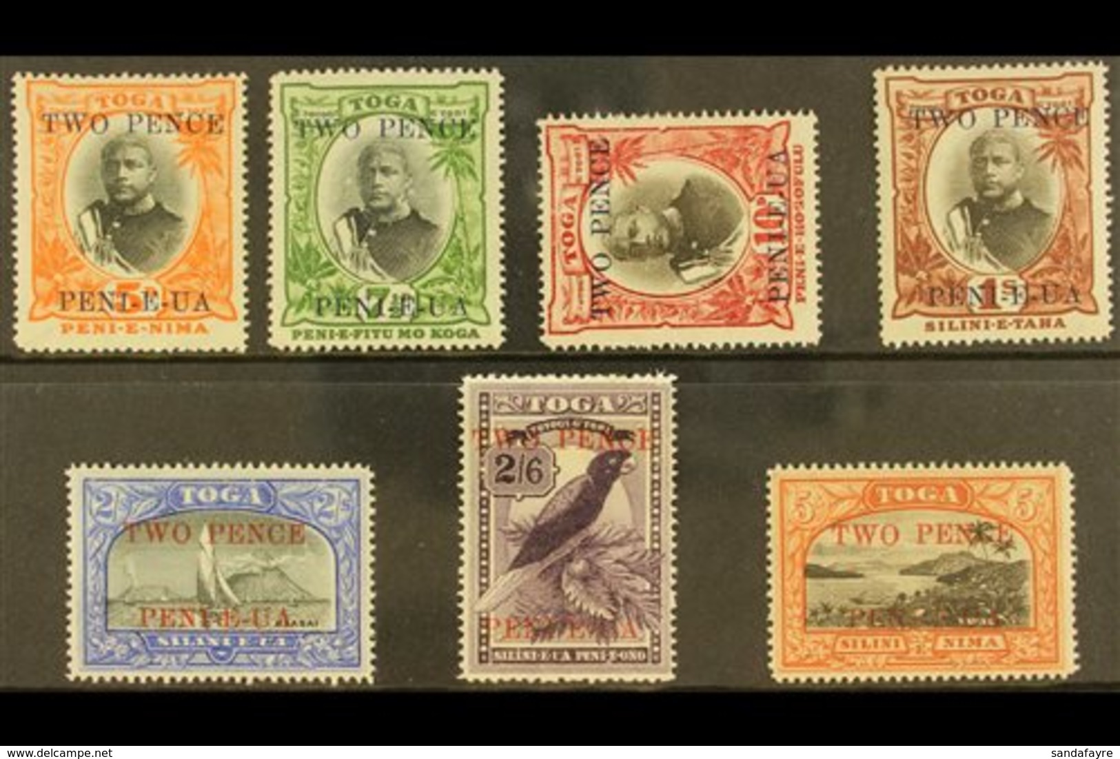 1923-24 Surcharges Complete Set, SG 64/70, Mint With Lovely Fresh Colours, The 2d On 10d With Watermark Sideways, SG 66a - Tonga (...-1970)