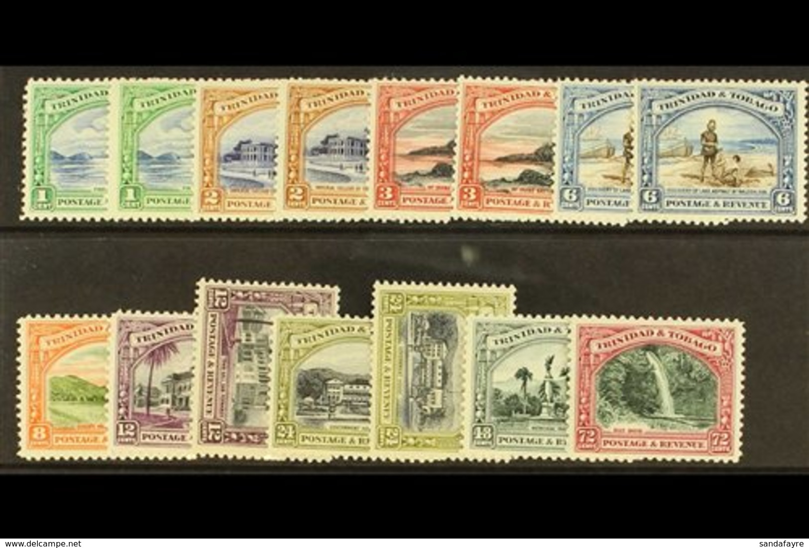 1935-37 Pictorial Set, SG 230/238, Plus Perf. 12½ Set, All But The Latter 12c And 24c Are Never Hinged Mint. (15 Stamps) - Trinidad Y Tobago