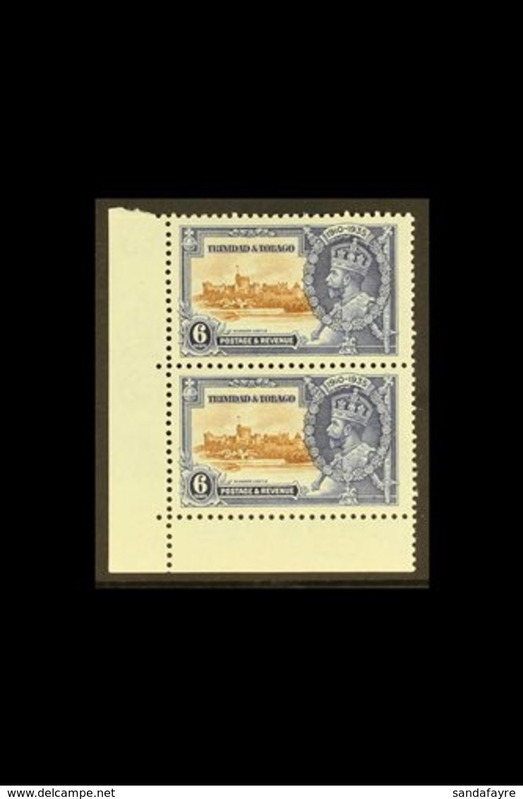 1935 6c Brown And Deep Blue Jubilee, Variety "Extra Flagstaff", SG 241a, Fine Never Hinged Mint Corner Pair With Normal. - Trinidad & Tobago (...-1961)
