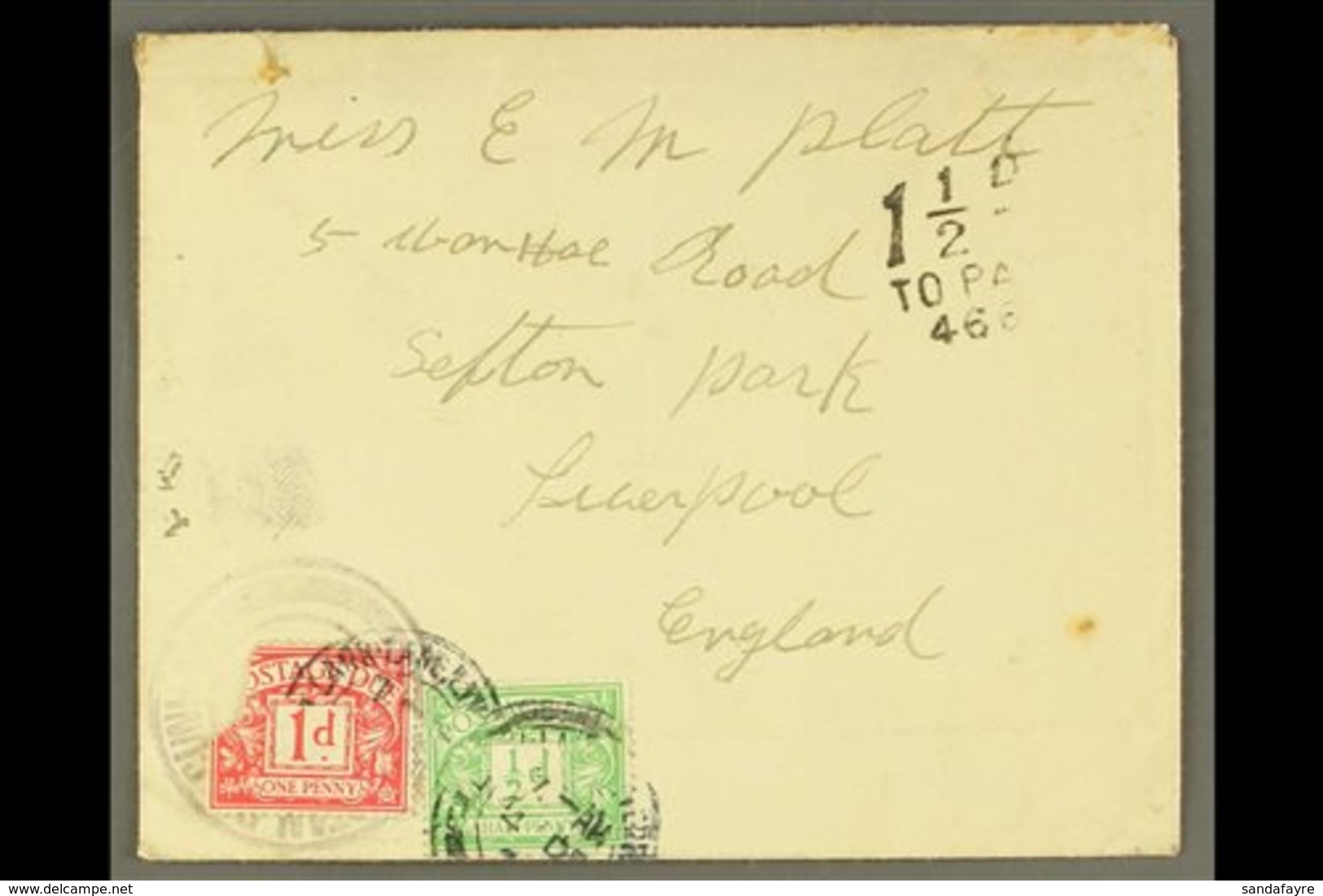 SCARCE COMMERCIAL COVER Circa 1928 Envelope To England Bearing Type II Cachet (SG C2); On Arrival In England Handstamped - Tristan Da Cunha