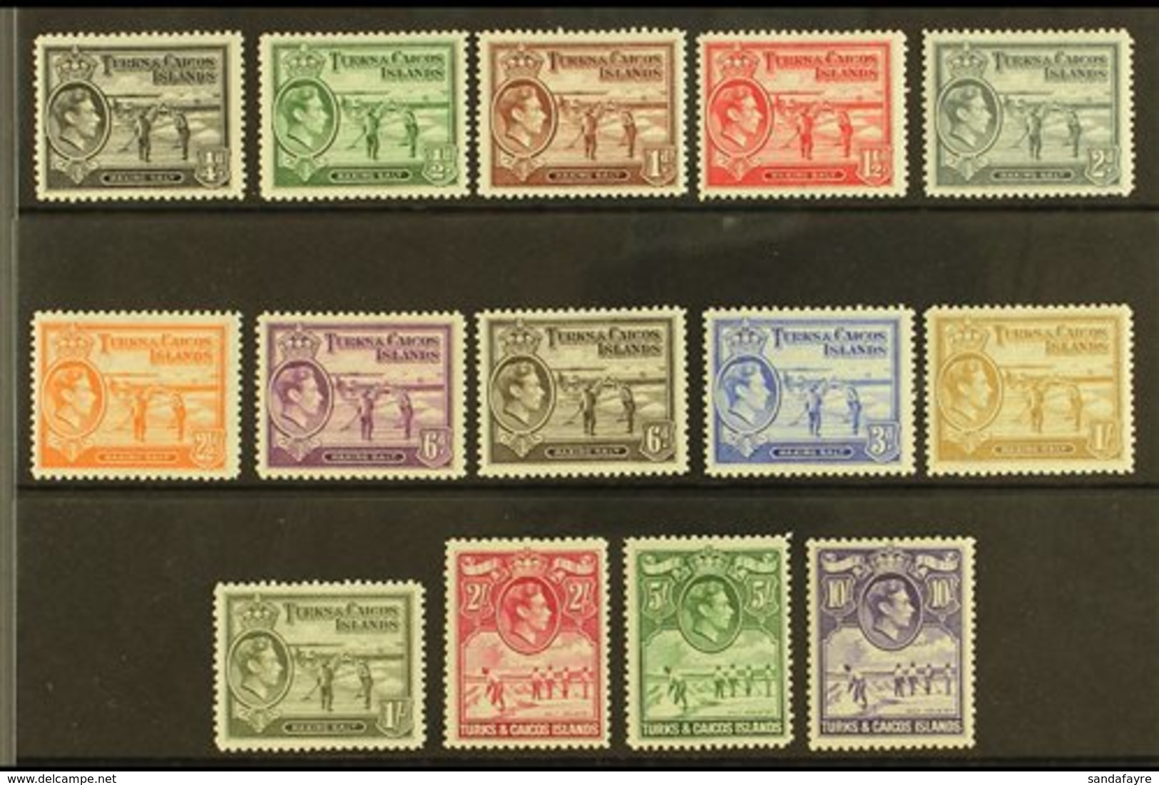 1938-45 Complete Set, SG 194/205, Very Fine Mint, Fresh. (14 Stamps) For More Images, Please Visit Http://www.sandafayre - Turks And Caicos