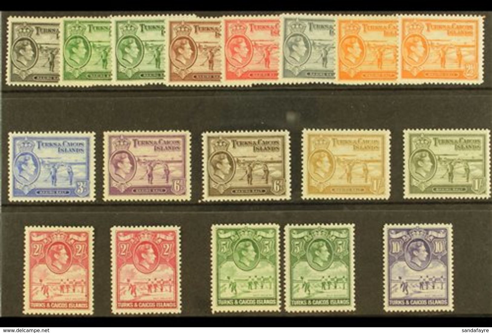1938-45 Definitives Complete Set, SG 194/205, Plus All SG Listed Additional Shades, Never Hinged Mint. Lovely! (18 Stamp - Turks And Caicos