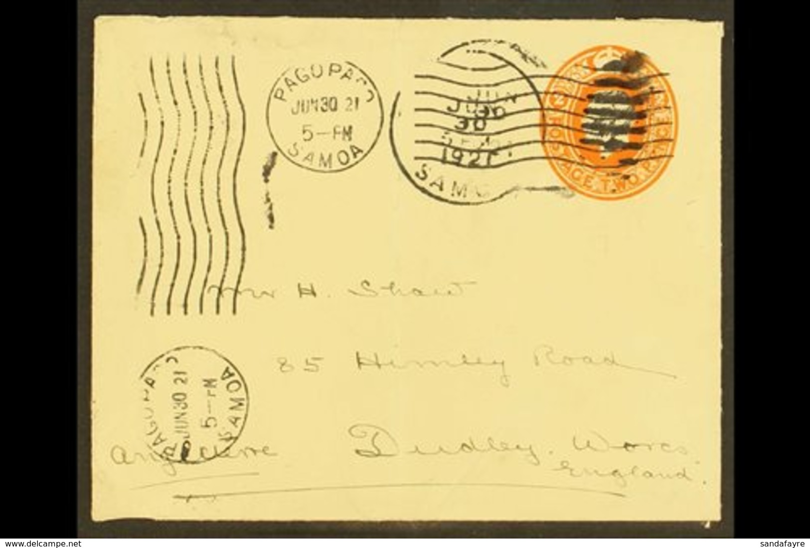 AMERICAN SAMOA GB POSTAL STATIONERY USED IN - 1921 (30 June) 2d Envelope Addressed To England With "PAGO PAGO / SAMOA" M - Otros & Sin Clasificación