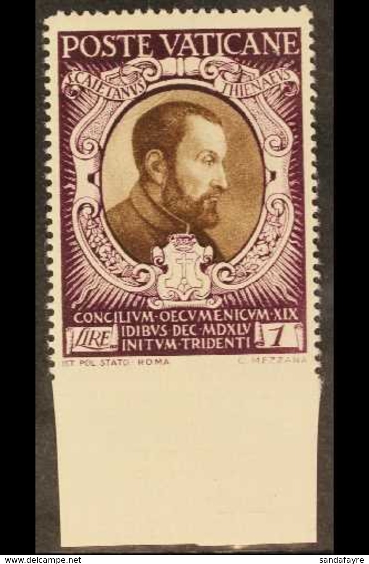 1946 1L Sepia & Purple "St Cajetan Of Thiene" IMPERF AT BASE VARIETY, Sass 114e, Never Hinged Mint For More Images, Plea - Andere & Zonder Classificatie