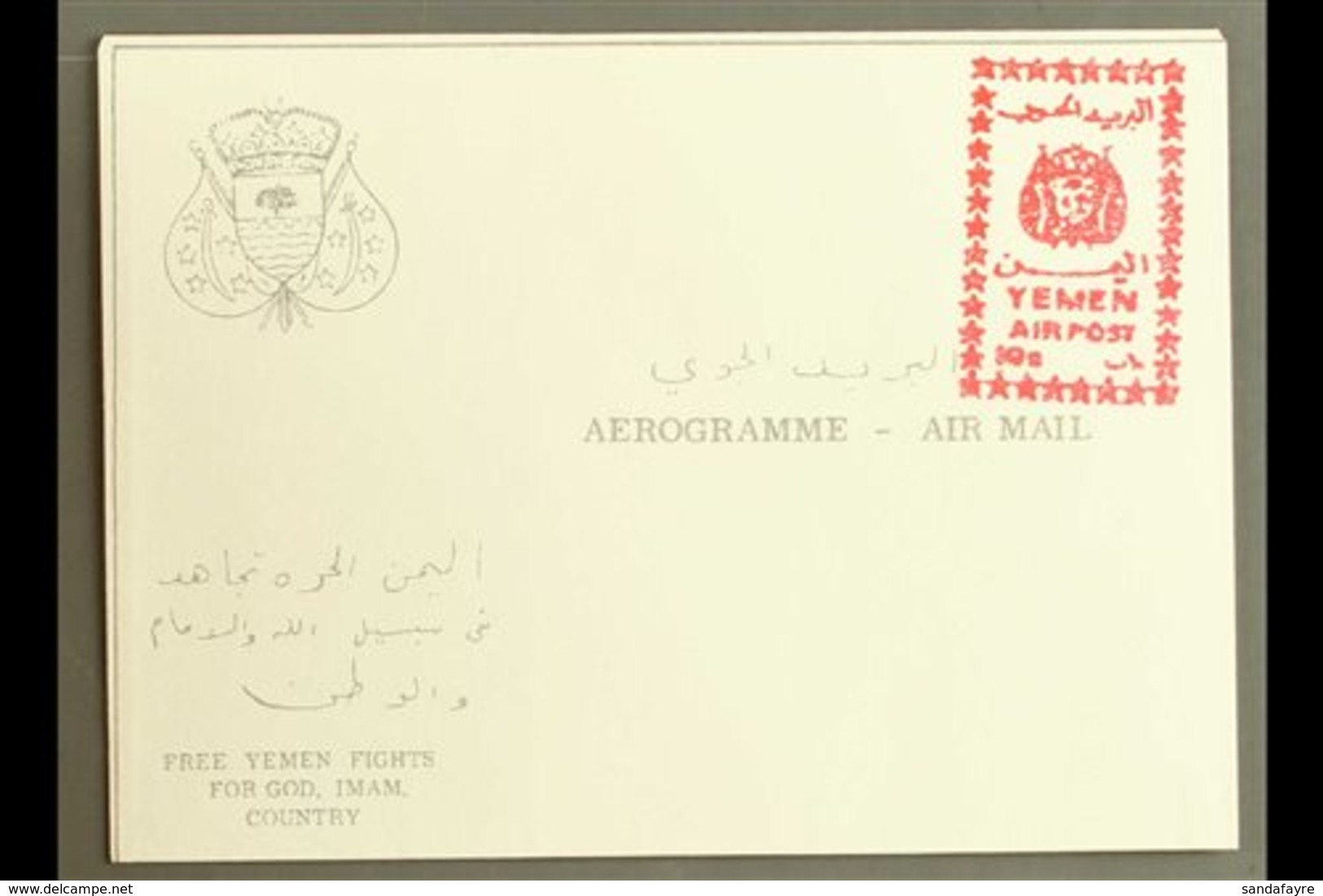 ROYALIST 1967 10b Red On White "YEMEN AIRPOST" Handstamp (SG R135a) Applied To Full Aerogramme, Very Fine Unused. 50 Iss - Yémen