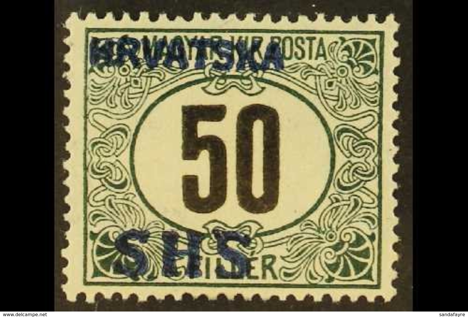 1918 ISSUES FOR CROATIA. POSTAGE DUE 1918 50f Black & Green Perf 15 Watermark Stephen's Crown Type Wz 6 With "HRVATSKA S - Andere & Zonder Classificatie