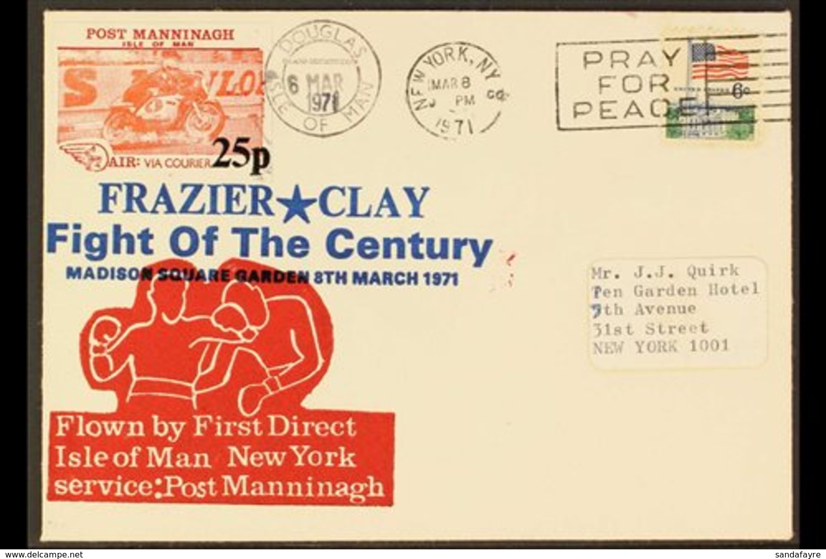 POST MANNINAGH 1971 Isle Of Man To New York First Flight Cover Bearing Post Manninagh 25p Local Strike Post And USA 6c S - Andere & Zonder Classificatie