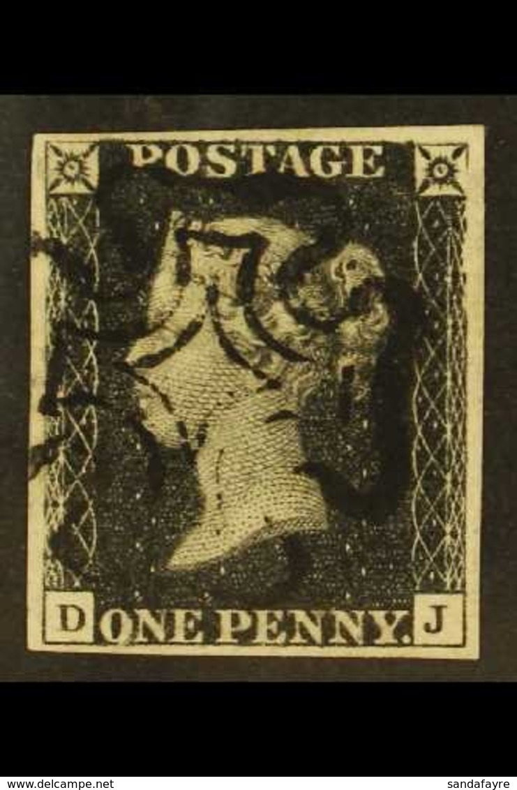 1840 1d Black 'DJ' Plate 7 With The "O" Flaw, SG 2, Used With 4 Margins & Black MC Cancellation. A Very Pretty Stamp. Fo - Non Classés