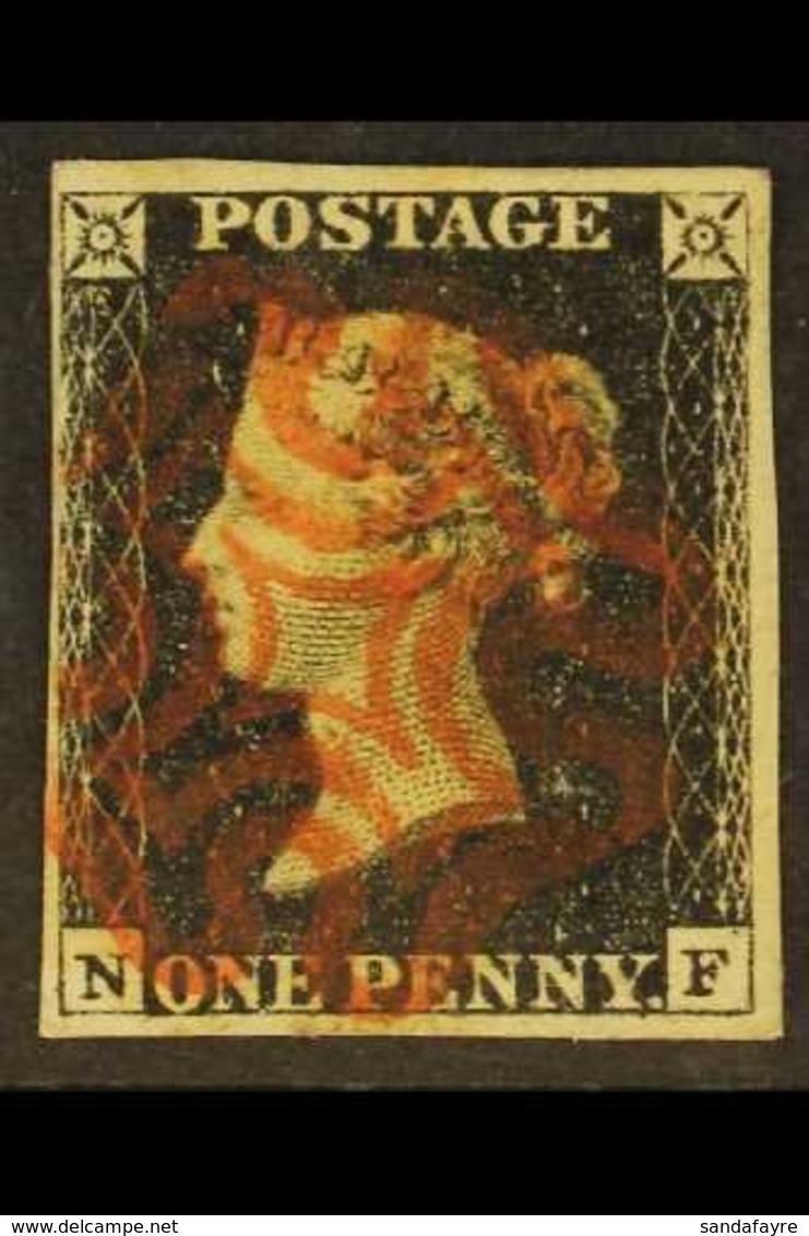 1840 1d Black 'NF' Plate 5, SG 2, Used With 4 Margins & Red MC Cancellation. For More Images, Please Visit Http://www.sa - Sin Clasificación