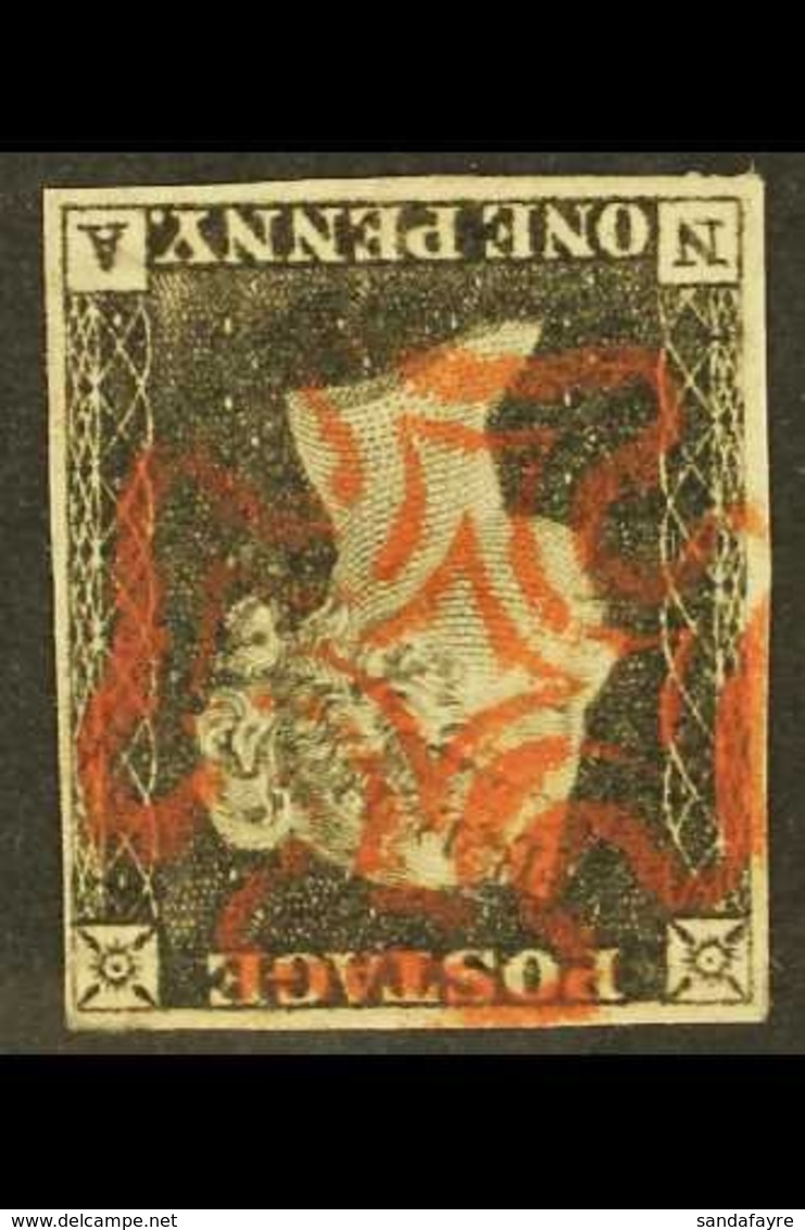 1840 1d Black 'NA' Plate 1a With WATERMARK INVERTED, SG 2Wi, Used With 4 Margins & Lovely Upright Near- Complete Red MC  - Unclassified