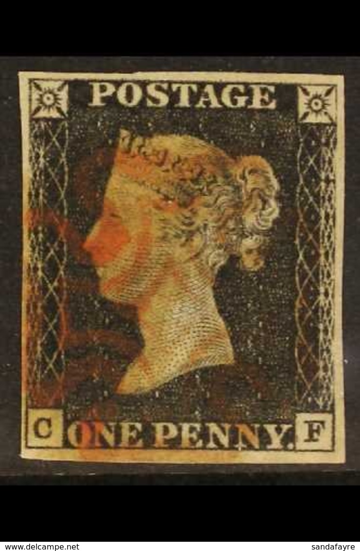 1840 1d Black Lettered "C F", Plate 7, SG 2, Good Used With Four Margins And Red MX Cancellation. For More Images, Pleas - Unclassified