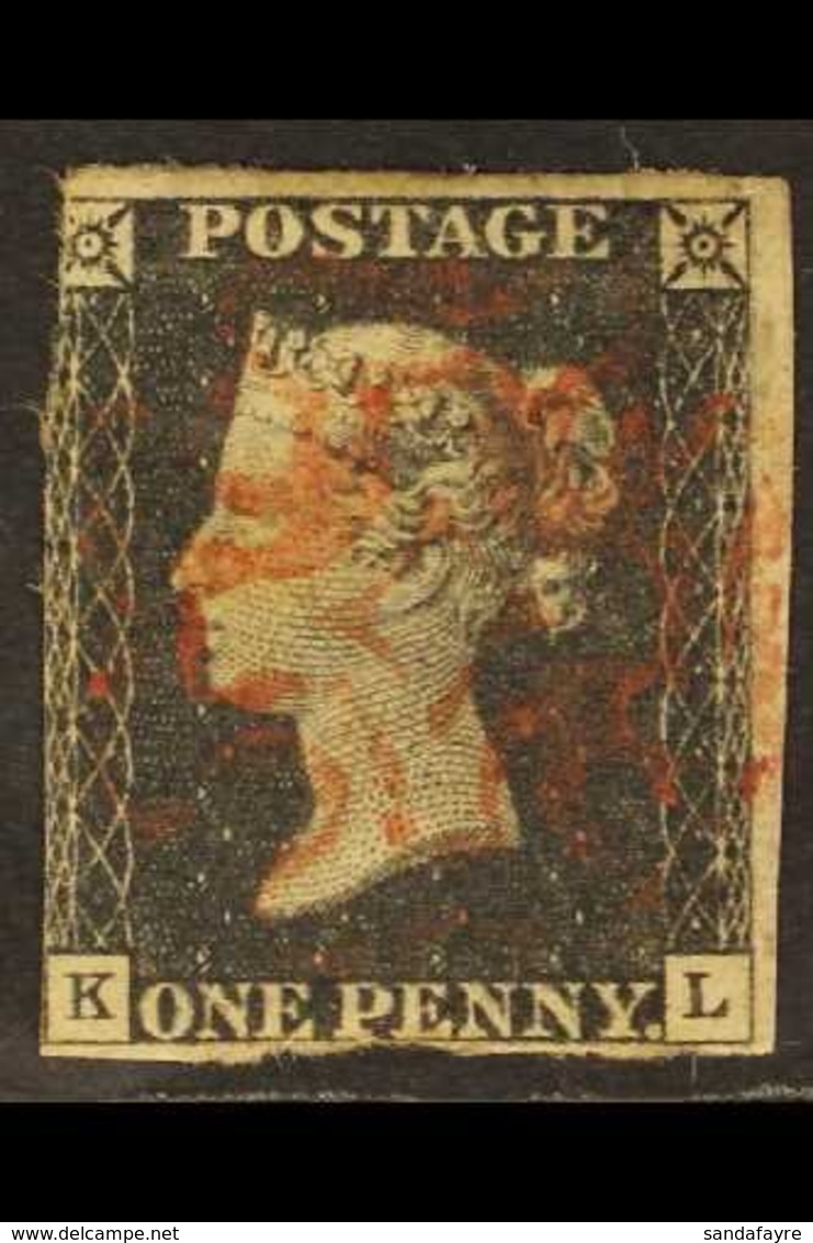 1840 1d Black, "K L" Plate 1b, SG 2, Lightly Used With Red MX Cancel, Three Margins, Just Clear At Base, Cat.£425. For M - Non Classés