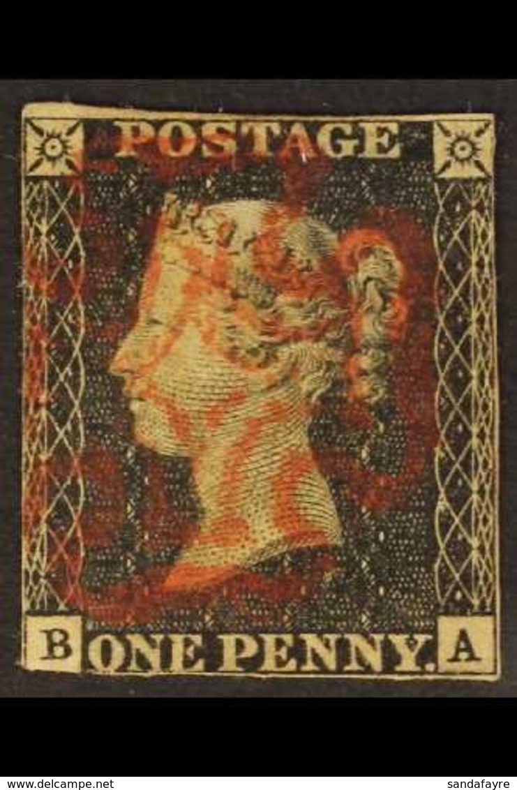 1840 1d Black, "B A" Plate 2, Slightly Worn Impression, SG 2, Fine Used With Red MX cancel, Margins Cut On Frame Lines,  - Zonder Classificatie