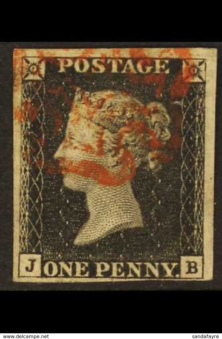 1840 1d Black 'JB' Plate 1b With WATERMARK INVERTED, SG 2Wi, Used With 4 Margins & Attractive Red MC Cancellation. A Bea - Zonder Classificatie