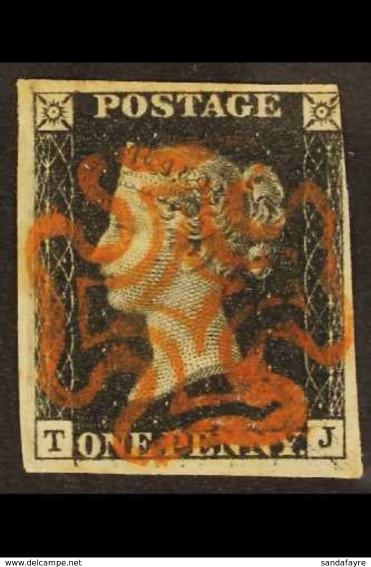 1840 1d Intense Black 'TJ' Plate 8 With Strong RE-ENTRY (SG Spec AS46a), Used With Choice Upright Bright Red MC Cancel,  - Ohne Zuordnung