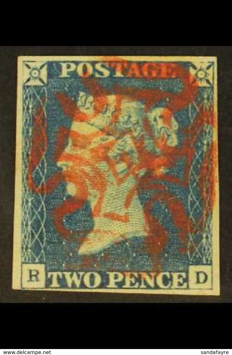 1840 2d Blue 'RD' Plate 1, SG 5, Used With 4 Margins & Red MC Cancellation. For More Images, Please Visit Http://www.san - Andere & Zonder Classificatie