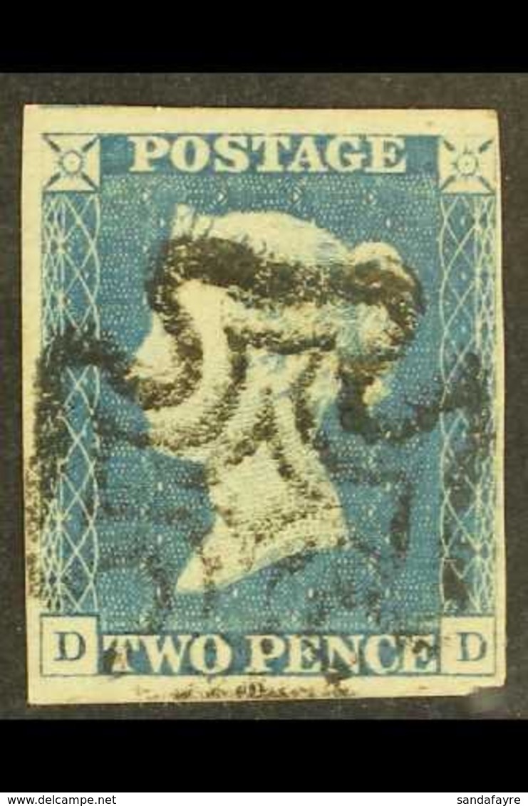 1840 2d Blue "DD", Plate 1, SG 5, Fine Used With 4 Margins And Neat Almost Full Black Maltese Cross Cancel. For More Ima - Other & Unclassified