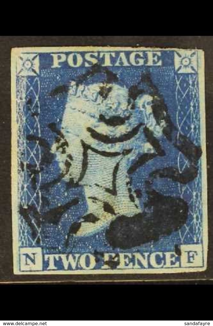 1840 2d Deep Full Blue, SG 5, Check Letters "N - F", Fine Used With Nice Black Maltese Cross Cancel, Four Margins (close - Andere & Zonder Classificatie