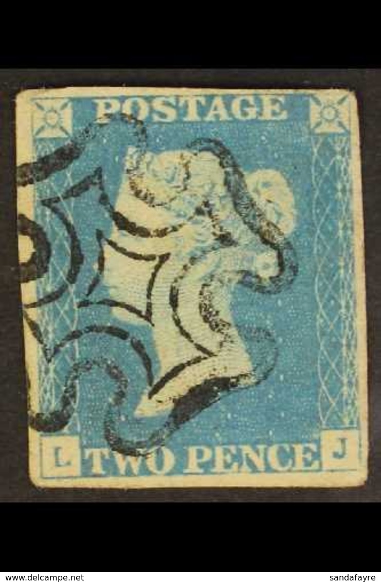 1840 2d Pale Blue, "L J" Plate 1, SG 6, Very Fine Used With Clear Strike Of Black MX Cancel, Tiny Corner Thin, Four Marg - Otros & Sin Clasificación