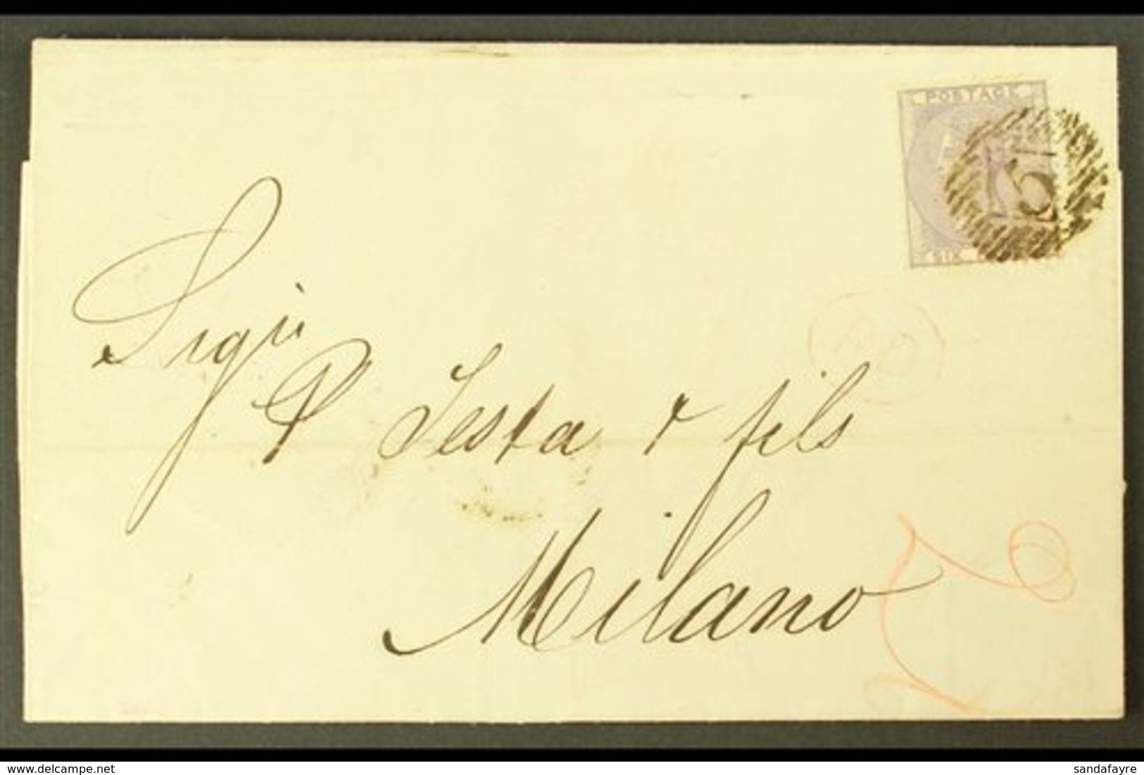 1861 (13 Mar) Entire Letter From London To Milan, Italy Bearing 6d Lilac, SG 68, Tied By Neat Barred Numeral Cancel; On  - Autres & Non Classés