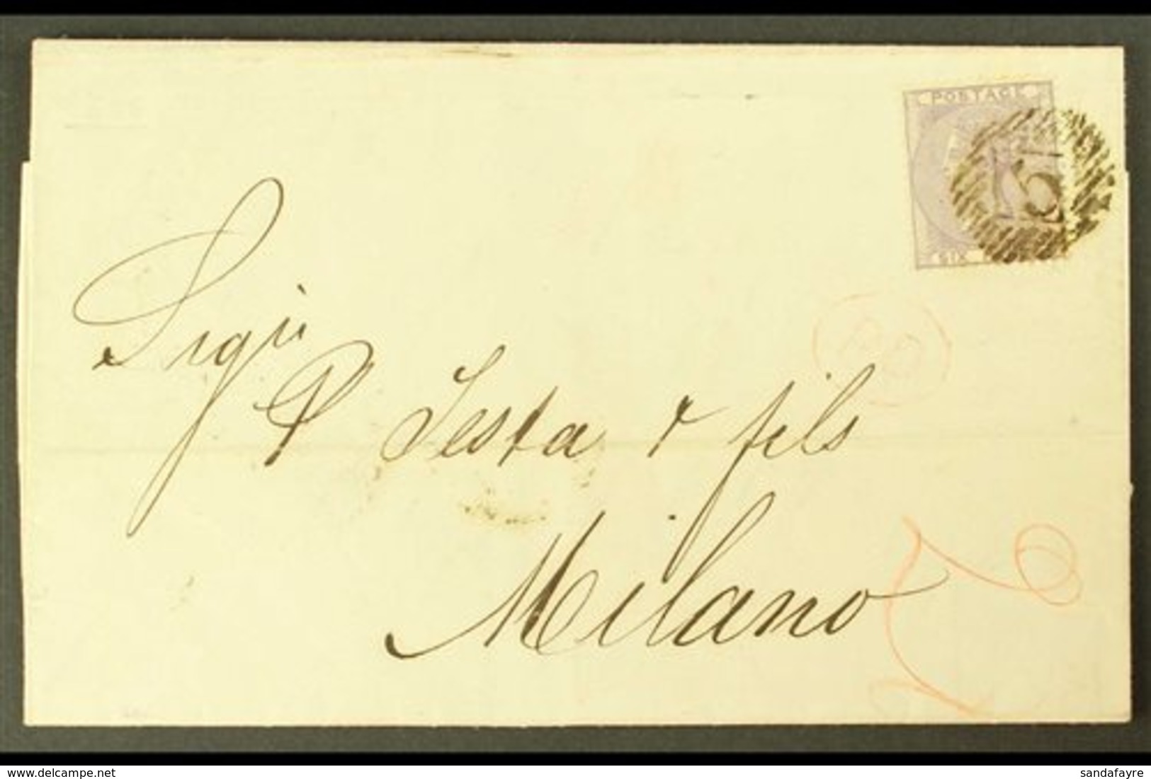 1861 (13 Mar) Entire Letter From London To Milan, Italy Bearing 6d Lilac, SG 68, Tied By Neat Barred Numeral Cancel; On  - Andere & Zonder Classificatie