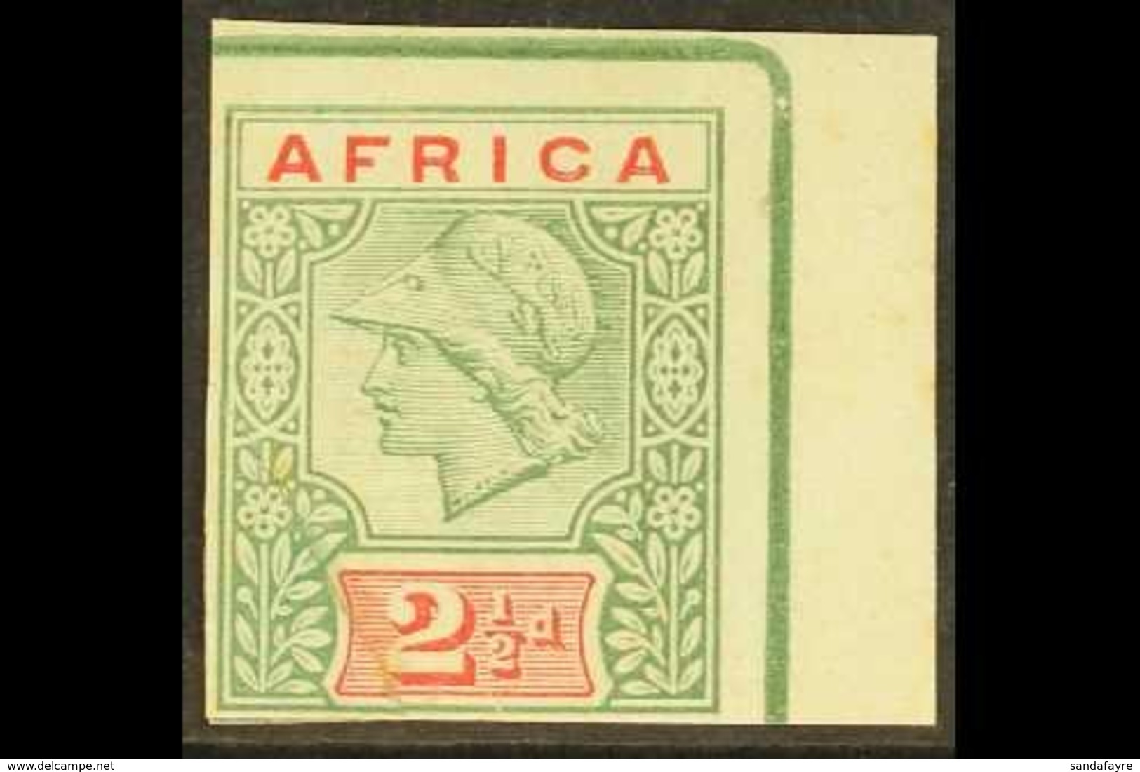 1894 AFRICA DE LA RUE ESSAY 2½d Green & Carmine Minerva Imperf, Mint Corner Example, Torn & Repaired Corner. For More Im - Sonstige & Ohne Zuordnung