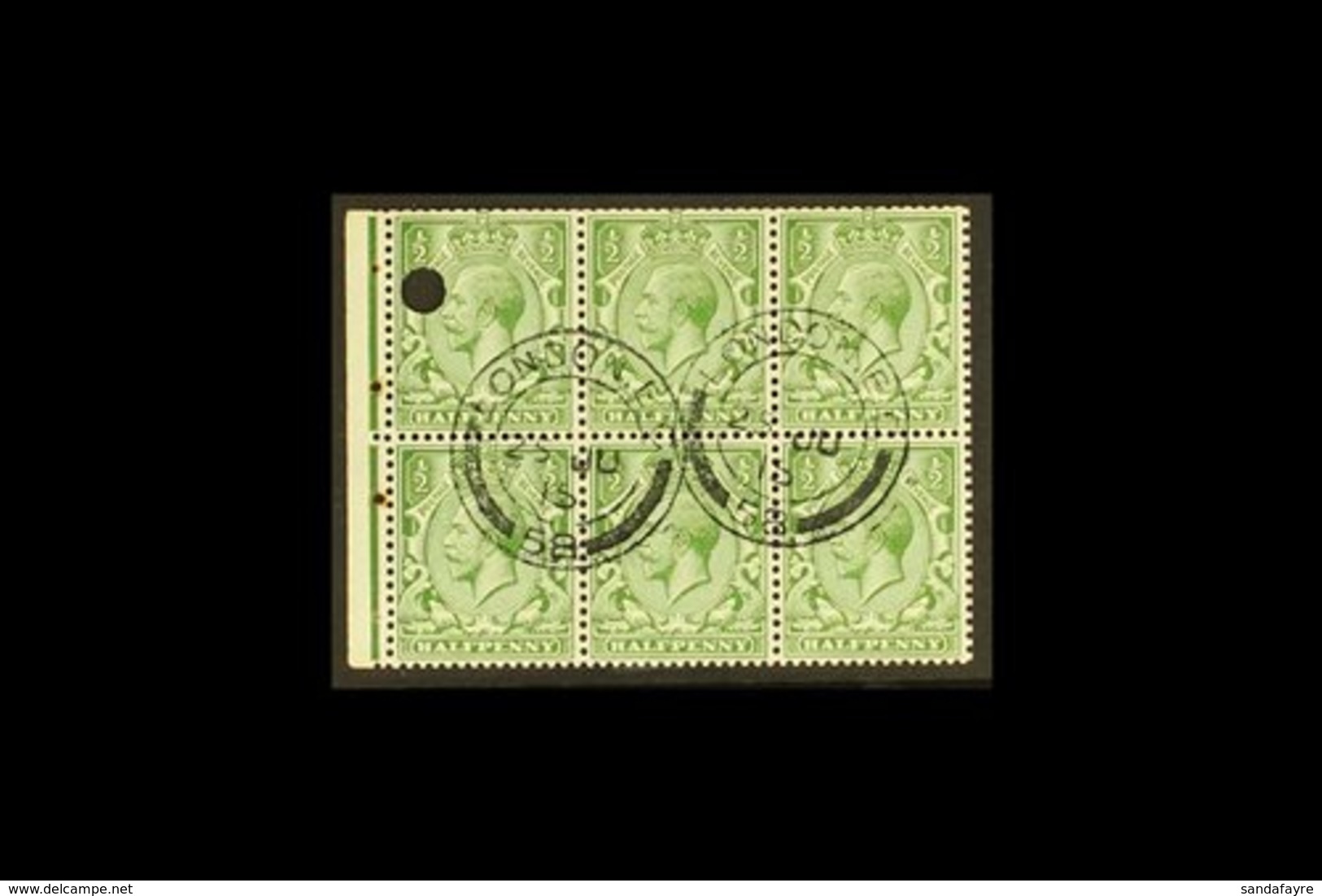 1912-24 ½d Green, BOOKLET PANE Of 6 Pre-cancelled With Two "London E.C." Type I Postmarks, SG Spec NB6v, One Security Pu - Unclassified