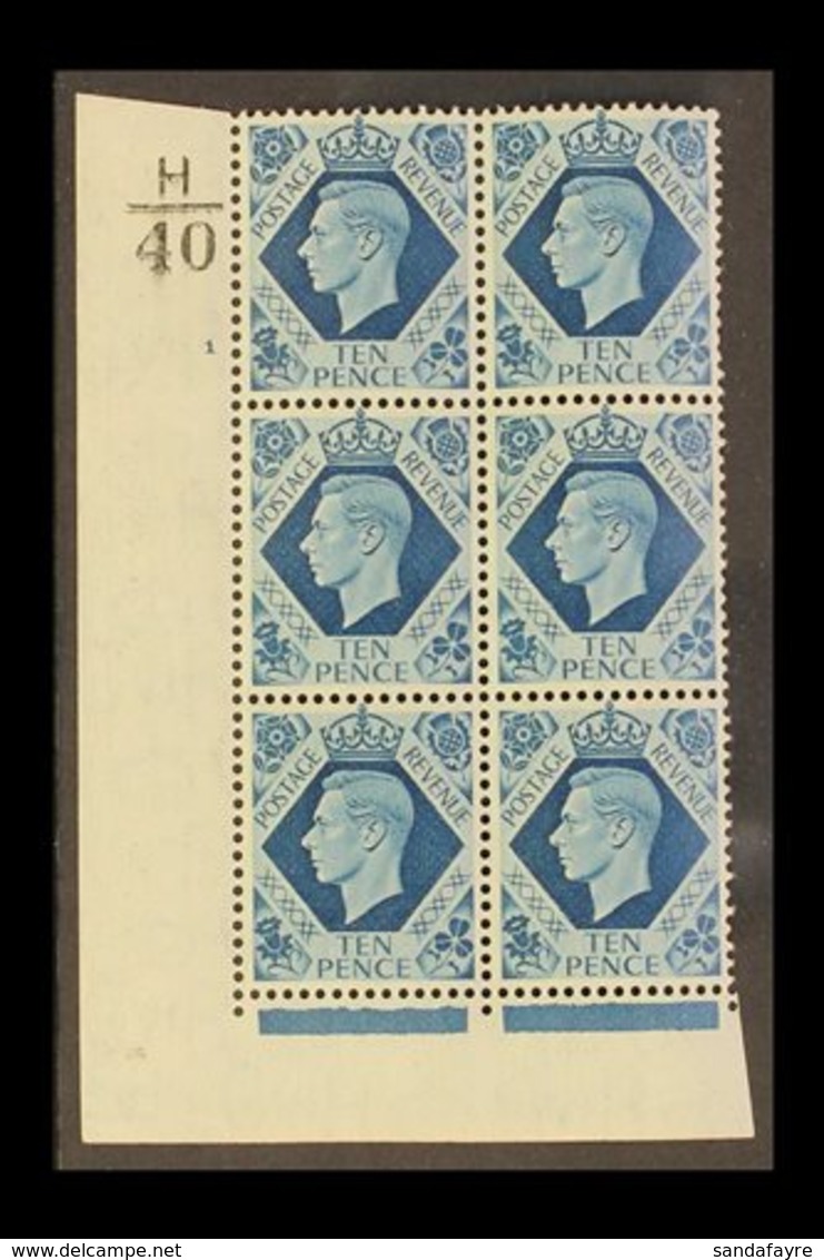 1939 10d Turquoise-blue Corner Block 6 With Cylinder 1 (no Dot) Control H/40, Never Hinged Mint. For More Images, Please - Zonder Classificatie