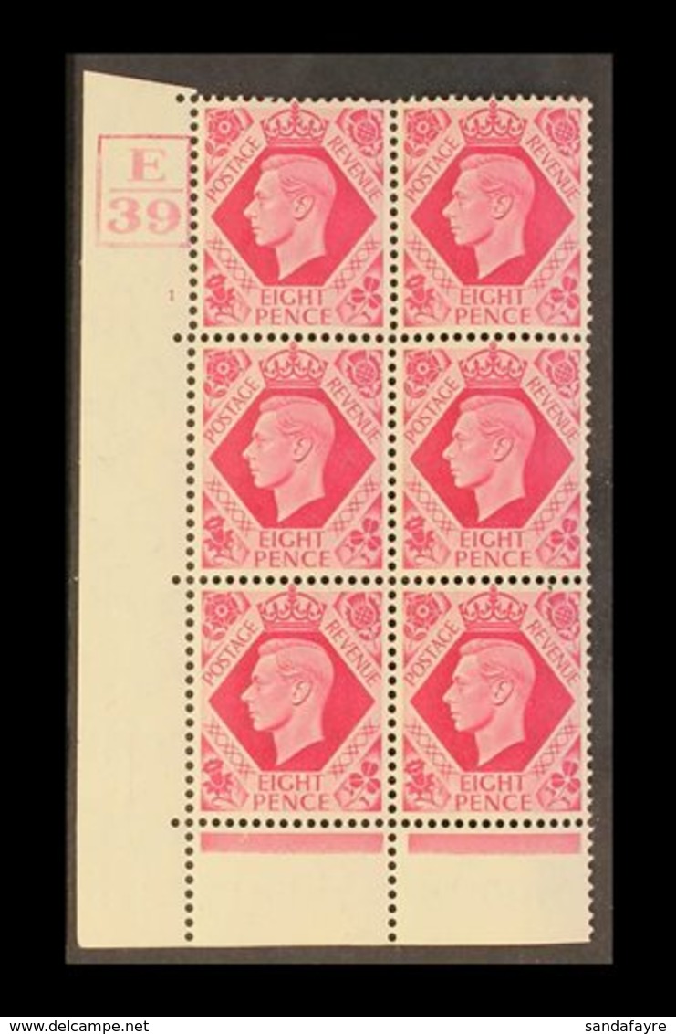 1939 8d Bright Carmine Corner Block 6 Cylinder 1 (no Dot) Control E/39 Within 4 Frame Lines, Never Hinged Mint. For More - Unclassified