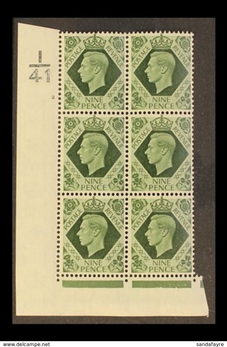 1939 9d Deep Olive-green Corner Block 6 With Cylinder 2 (no Dot) Control I/41, Never Hinged Mint. For More Images, Pleas - Ohne Zuordnung