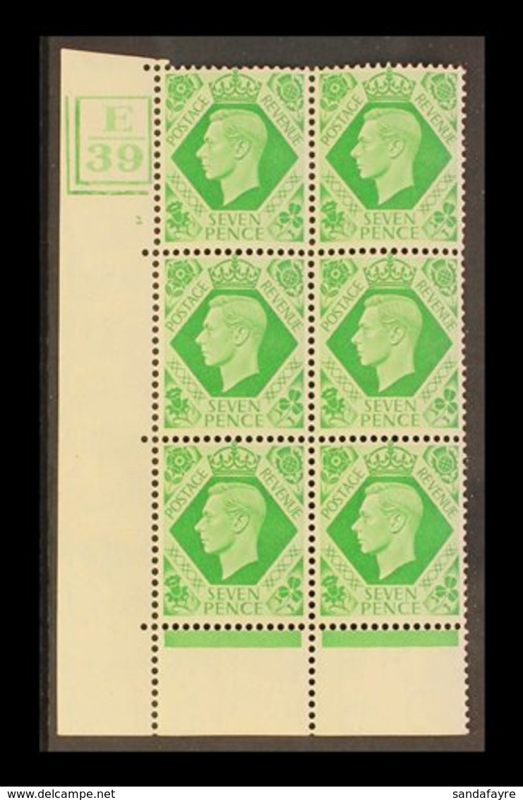 1939 7d Emerald Corner Block 6 With Cylinder 2 (no Dot) And Control E/39 Within 6 Frame Lines, Never Hinged Mint. For Mo - Sin Clasificación