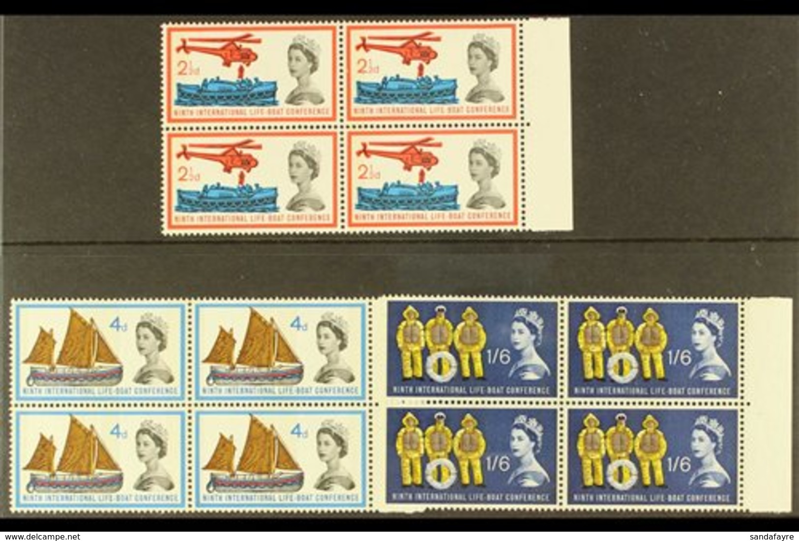 1963 Lifeboat Congress Ordinary And Phosphor Sets (SG 639/41p) In Never Hinged Mint Marginal BLOCKS OF FOUR. (6 Blocks = - Otros & Sin Clasificación