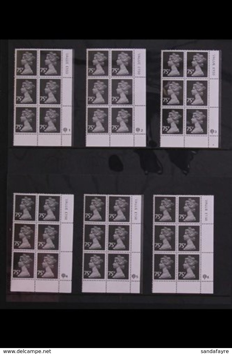 1980 75p MACHIN (LITHO) PLATE BLOCKS. 1980 75p Black Machin Litho, SG Spec UG130 (SG X1023), Superb Never Hinged Mint CO - Otros & Sin Clasificación