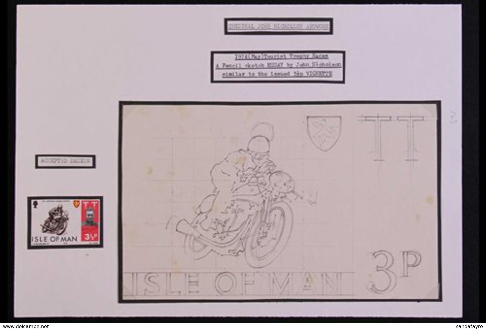 ISLE OF MAN 1974 Pencil Sketch ESSAY By John Nicholson, Similar To The Issued 1974 Tourist Trophy Races, Overall Size Ap - Otros & Sin Clasificación