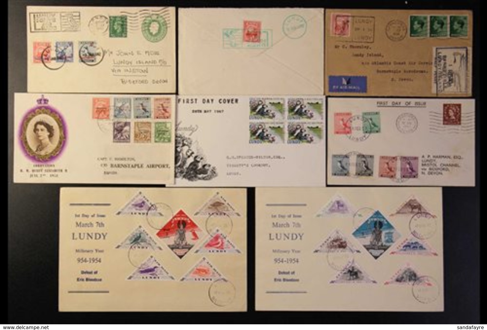 LUNDY ISLAND 1936-1977 COVERS COLLECTION With 1936 (1 Sep) Flown Cover Bearing Lundy ½ Puffin, Atlantic Coast Services ½ - Andere & Zonder Classificatie