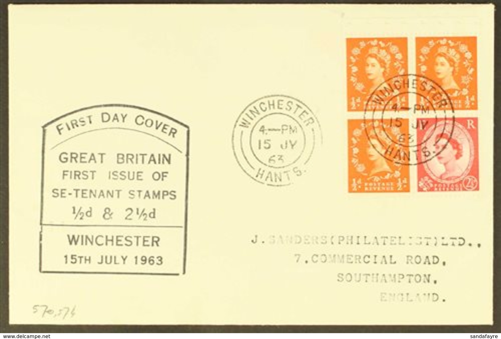 1963 (15th July) Definitive 3 X ½d Plus 2½d Se-tenant Pane (ex 2s Holiday Booklet) On Cacheted Cover, Winchester Cds. Fo - FDC
