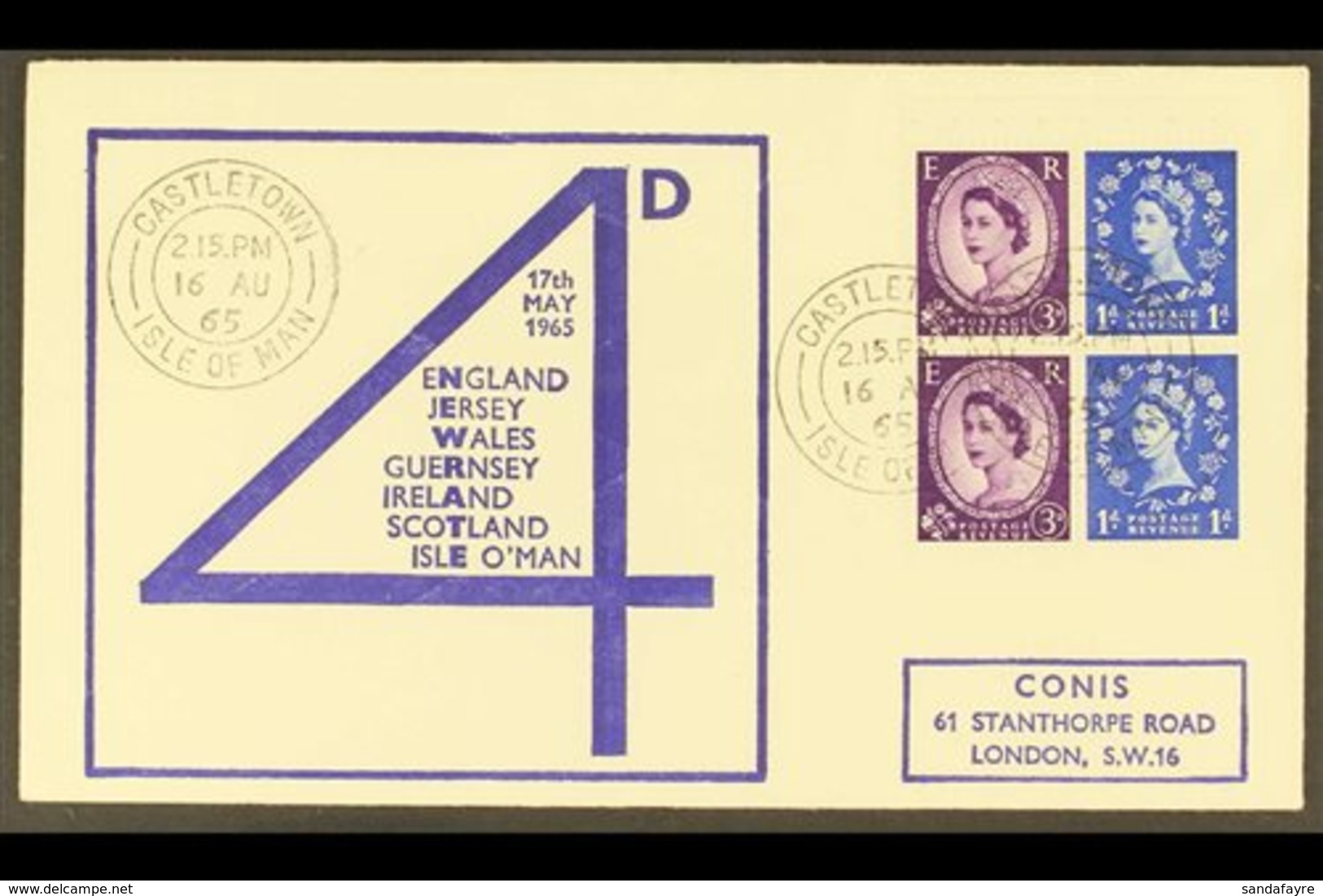 1965 (16th August) Wilding Definitive 3d X 2 Plus 1d X 2 Se-tenant Booklet Pane Display FDC, Castletown (Isle Of Man) Cd - FDC