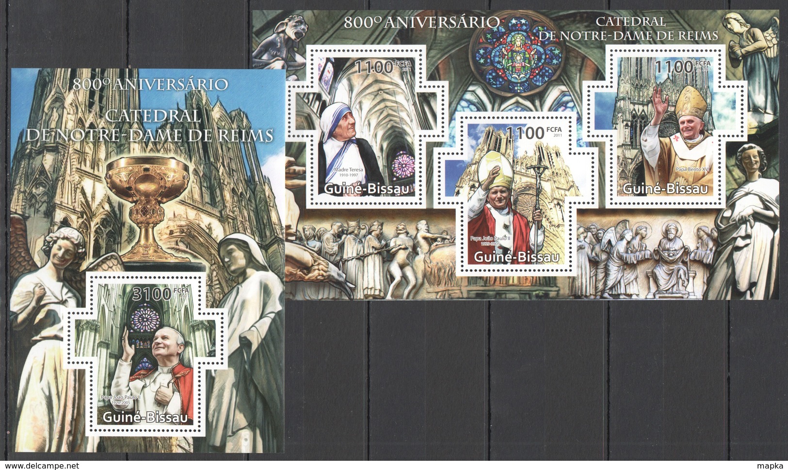 K652 2011 GUINE GUINEA-BISSAU ARCHITECTURE 800TH ANNIVERSARY NOTRE-DAME POPE JOHN PAUL II KB+BL MNH - Popes