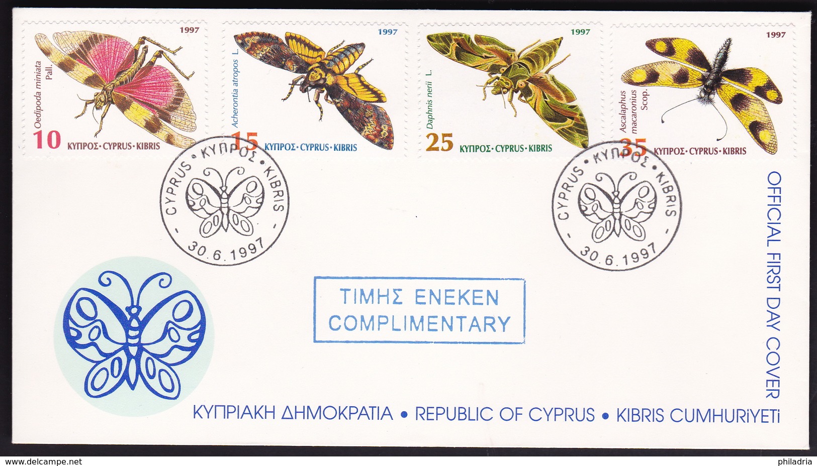 Cyprus, Butterflies, 1997, FDC - Farfalle