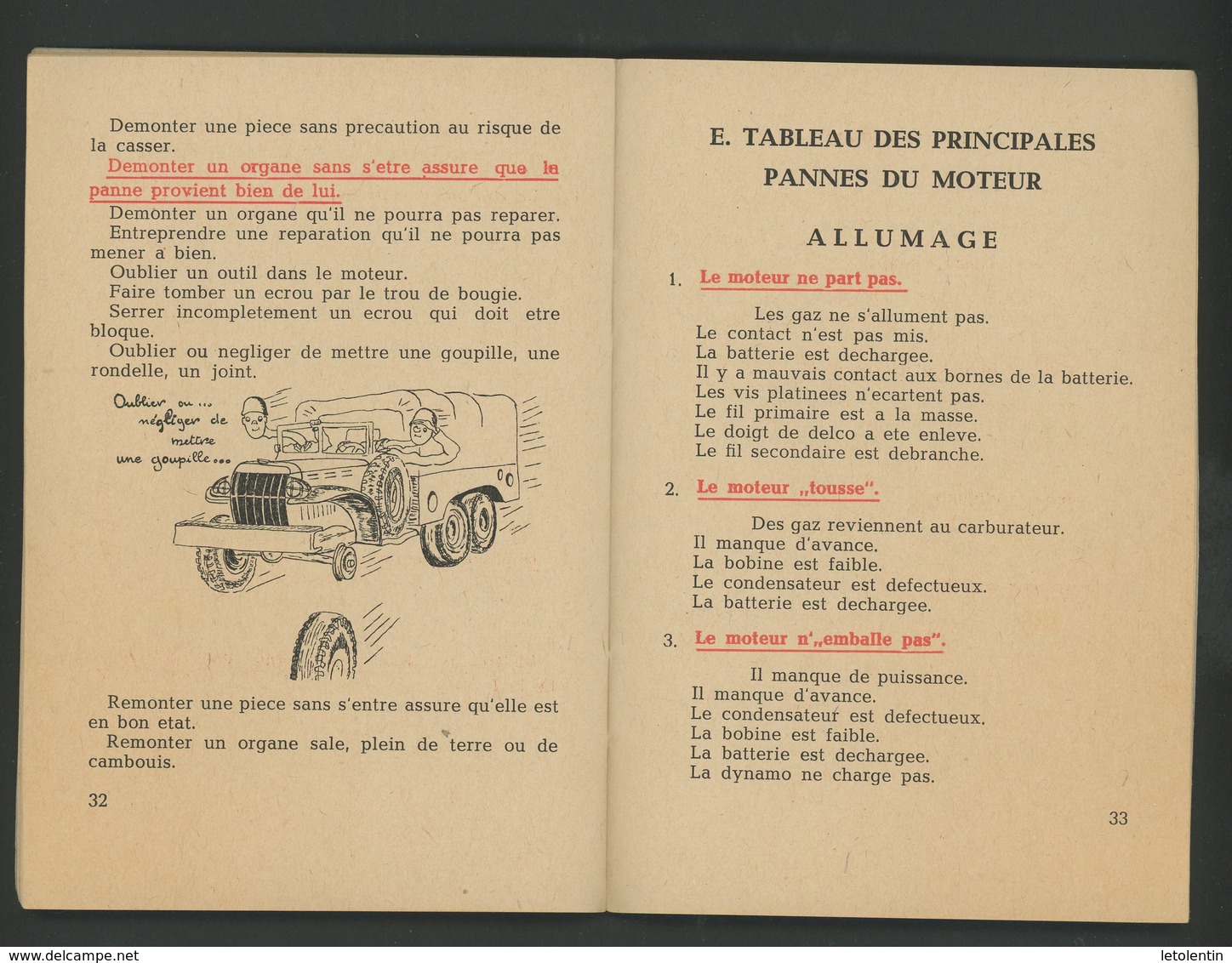 MEMENTO PROVISOIRE SUR L'ENTRETIEN ET DÉPANNAGE - TROUPES D'OCCUP. EN ALLEMAGNE  - 10,5 X 14,5 Cm 39 PAGES TB - Autres & Non Classés