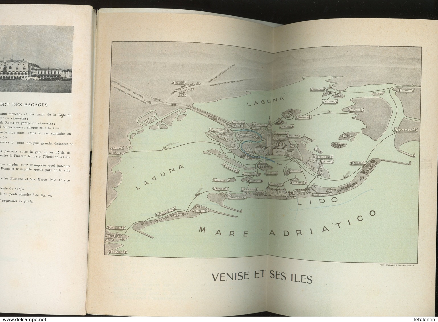 GUIDE TOURISTIQUE DE VENISE AVEC CARTE ET PROGRAMME DE L'ÉTÉ 1935 - AVEC TARIF DES LIGNES DE BATEAUX ET GONDOLES - Programs