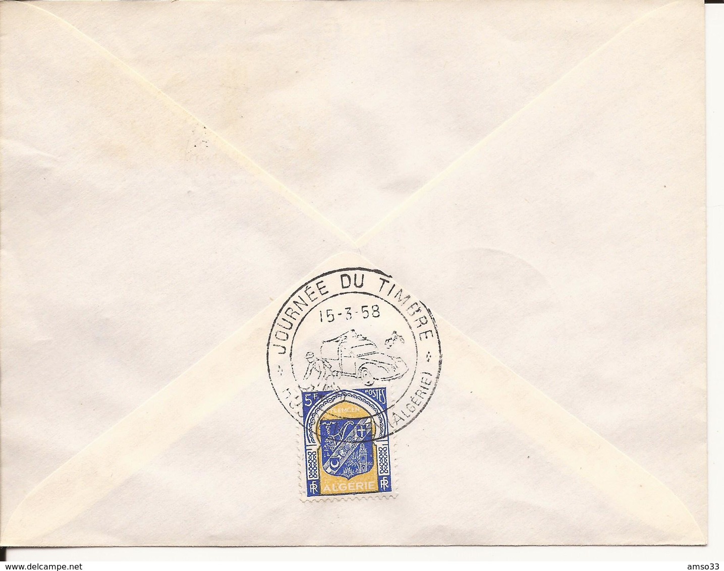 ALGERIE ENVELOPPE JOURNEE DU TIMBRE DISTRIBUTION POSTALE MOTORISEE HUSSEIN-DEY 1958 - Lettres & Documents