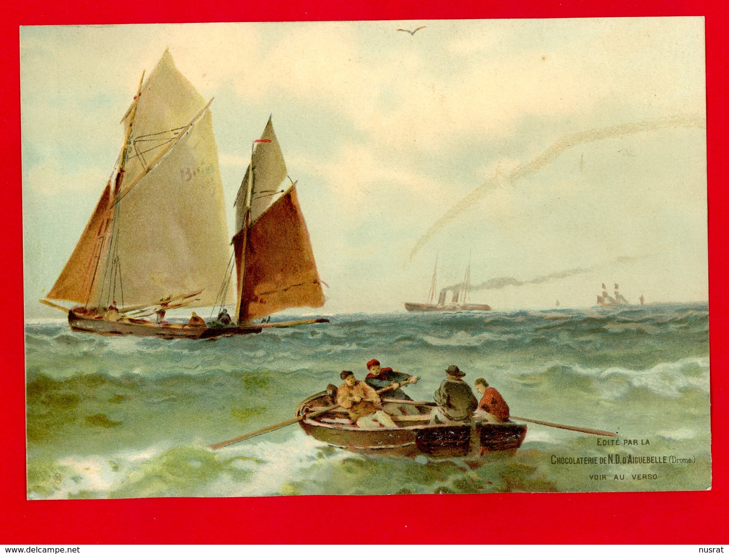 Chocolat D'Aiguebelle, Chromo Grand Format, Lith. Sirven, Marine, Voilier, Barque - Aiguebelle