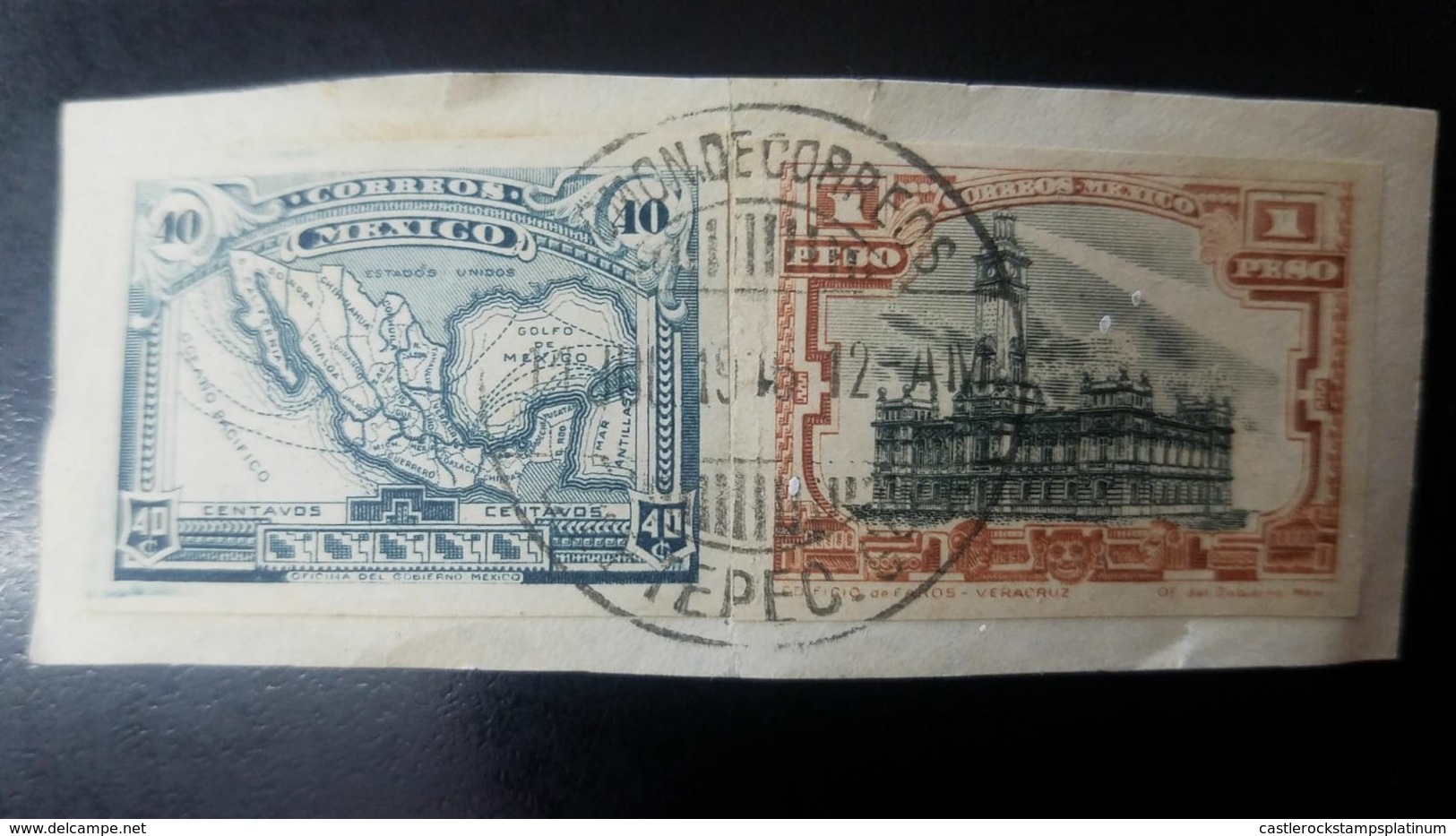 O) 1915 CIRCA-MEXICO,PROOF,  MAP OF MEXICO SCT 512 40c, VERACRUZ LIGHTHOUSE SCT 513 1p, TEPEC CANCELLATION, XF - Mexique