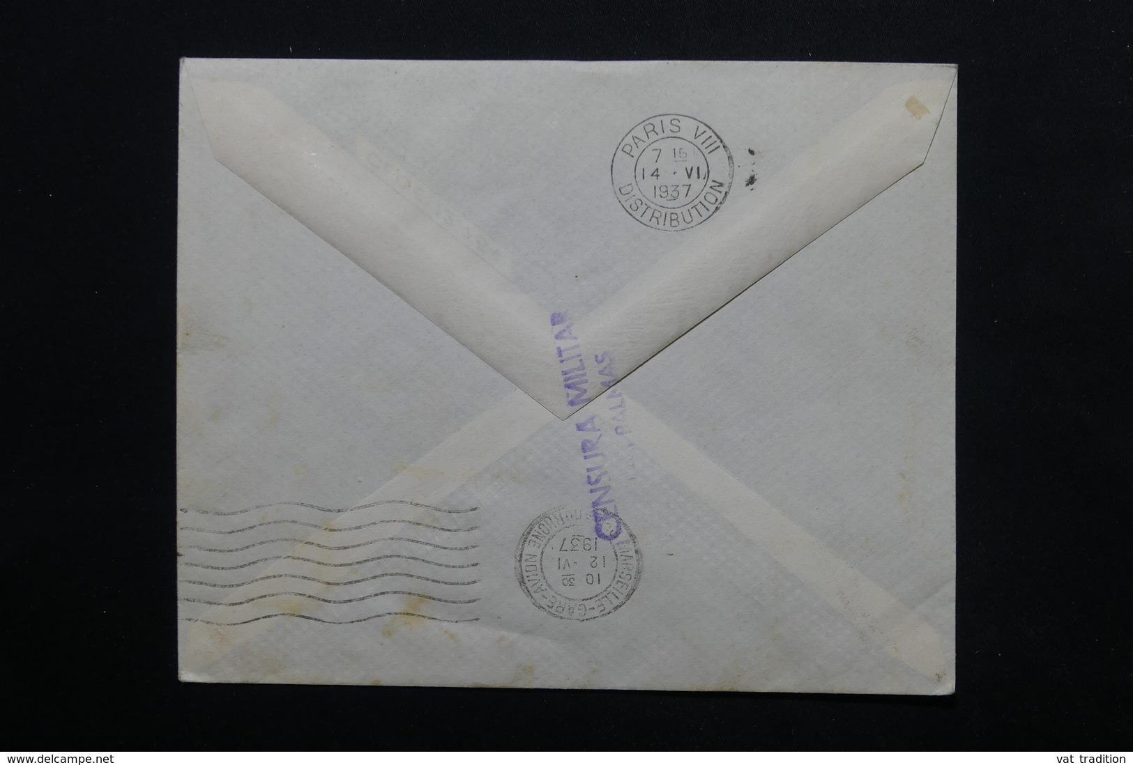 ESPAGNE - Enveloppe Par Avion De Las Palma En 1937 Pour Paris, Cachet De Censure Au Verso - L 24767 - Marcas De Censura Republicana