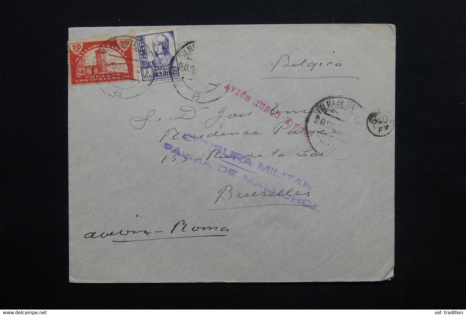 ESPAGNE - Enveloppe De Palma De Mallorca En 1937 Pour Bruxelles , Avec Censure Militaire - L 24769 - Republikanische Zensur