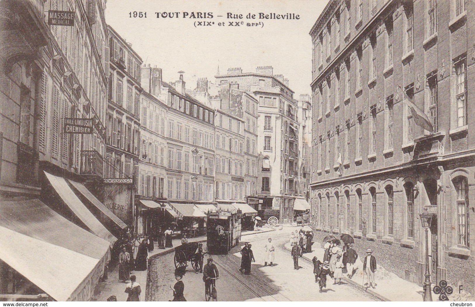 75 PARIS. CPA  ANIMATION ET COMMERCES RUE DE BELLEVILLE . TRAMWAY - Distretto: 20