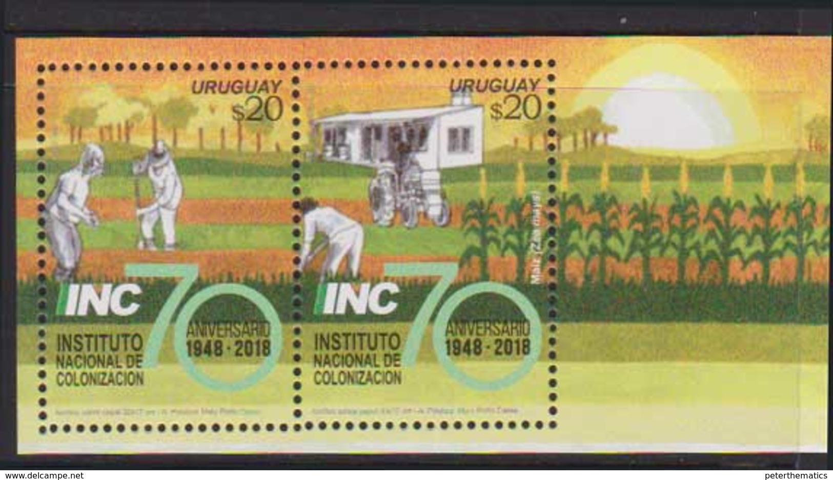 URUGUAY, 2018, MNH,COLONIZATION INSTITUTE, FARMIMG, CROPS, PLANTS, TRACTORS, SHEETLET - Agriculture