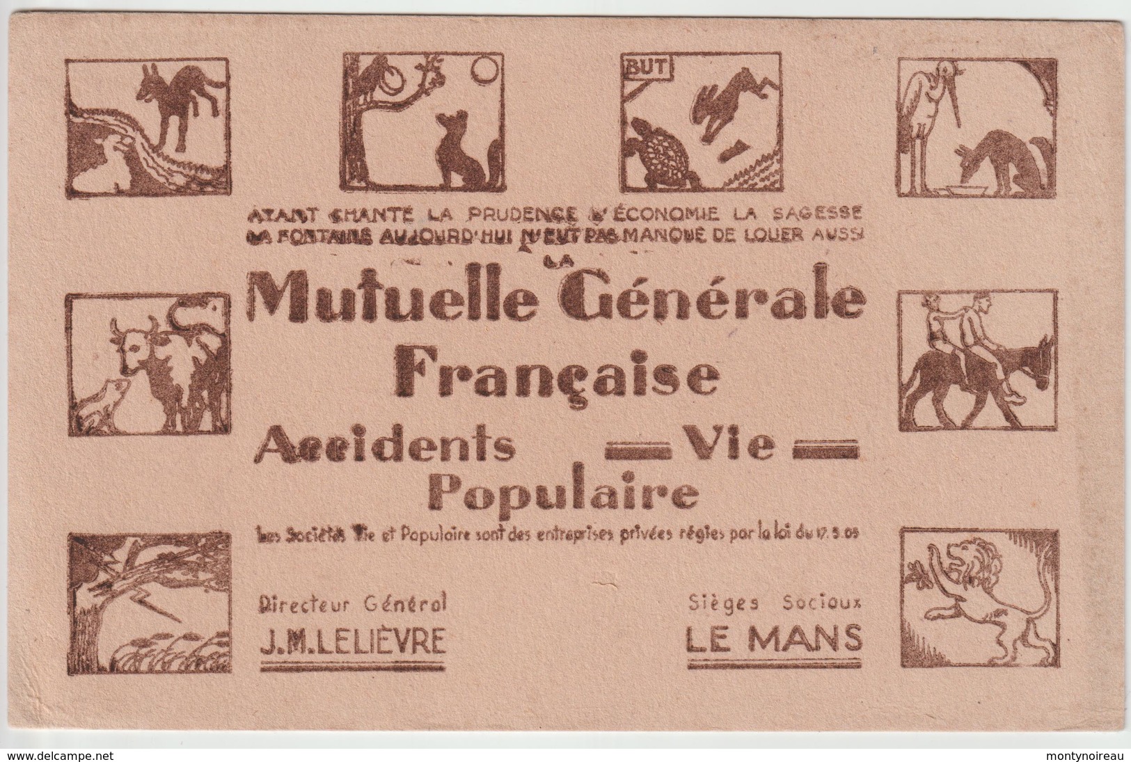 Vieux Papier : Buvard : LE MANS  Assurance, Mutuelle  , JM  Lelièvre - Otros & Sin Clasificación