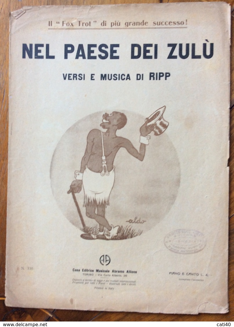 SPARTITO MUSICALE VINTAGE NEL PAESE DEI ZULU'  DIS. Aldo  CASA MUSICALE ABRAMO ALLIONE TORINO - Scholingsboek